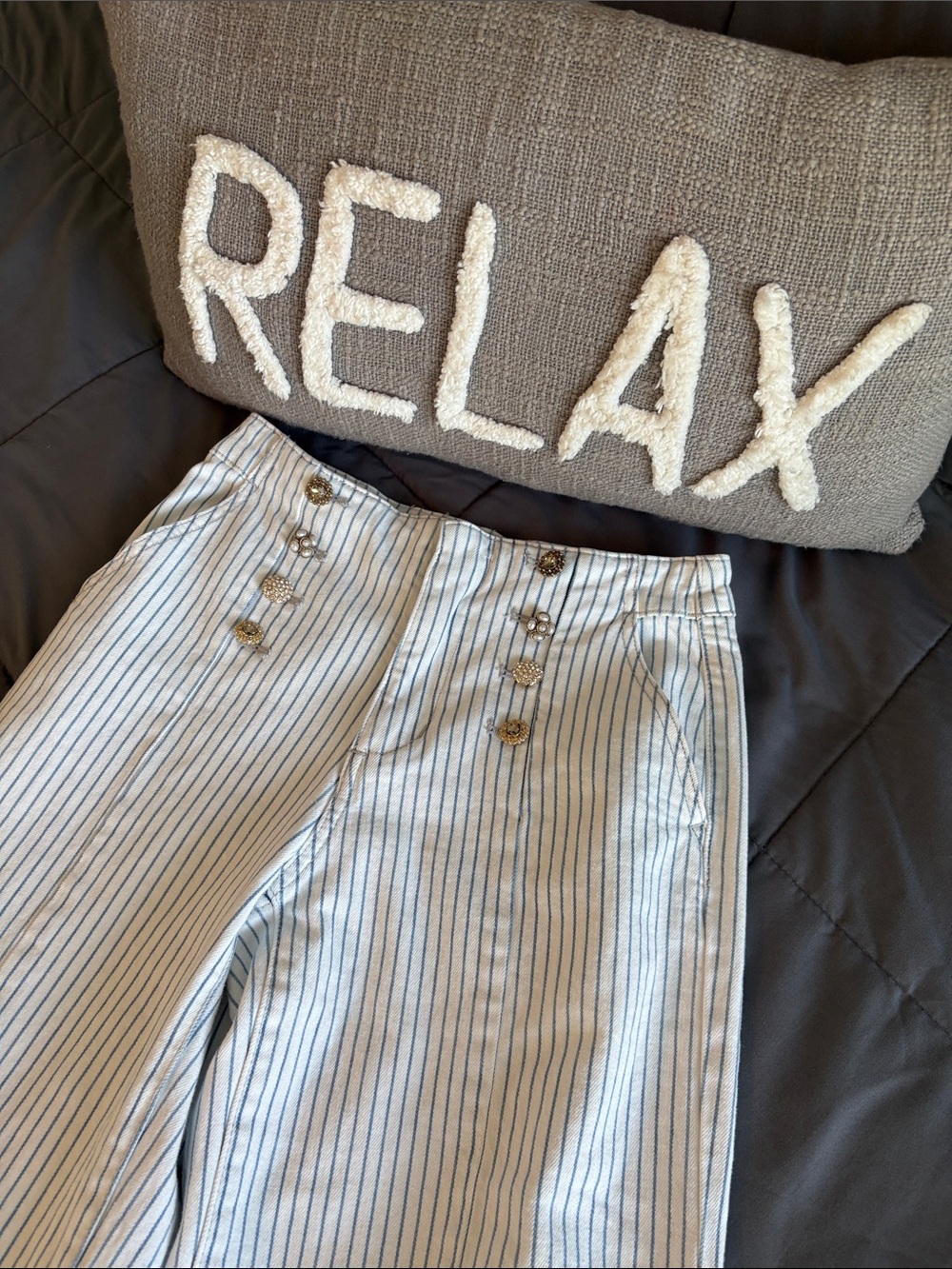 Wide Leg Striped Sailor Pants - Blue & White KanCan Elora Denim Jeans Pearl 24 1 - Picture 5 of 12
